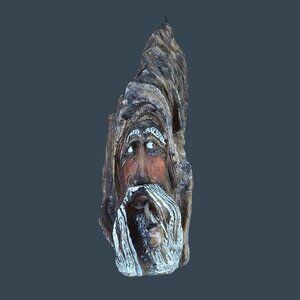 Hand-Carved Rustic Wizard Face Wax Candle 11" Tall Decorative Art Piece